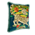 Forest | The Snow Leopard Luxury Velvet Cushion in Forest, featuring enchanting blues, striking greens and flame reds with opulent ruche fringing. Designed by Emma J Shipley, inspired by Dante’s Inferno and Paradiso from the 14th century and Ingmar Bergman’s film “The Seventh Seal