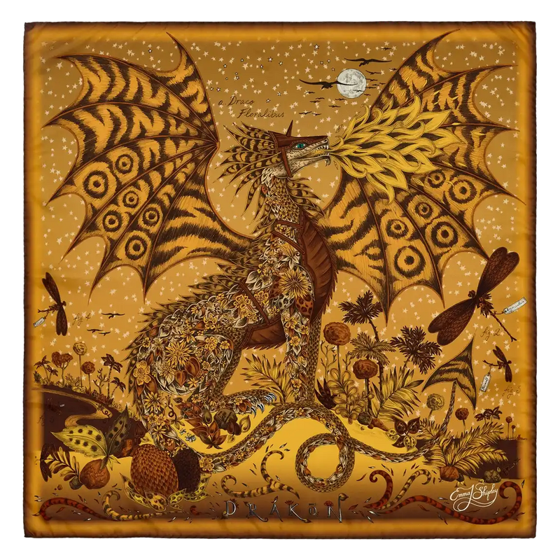 Drakon Silk Twill Scarf - Red Leopard - Autumn