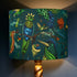 Teal | Quetzal Silk Lampshade in Teal lit up inspired by Costa Rica Cloud Forest designed by Emma J Shipley in London