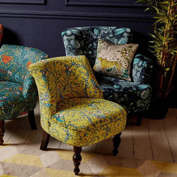 Navy | The Extinct Dalston Chair featured here with other designs from the collection, hand drawn by Emma J Shipley