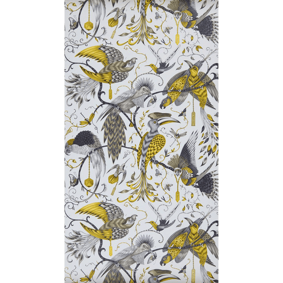 Gold | A Wider look at the Gold Audubon Wallpaper is inspired by John James Audubon and features birds and vines, designed by Emma J Shipley x Clarke & Clarke