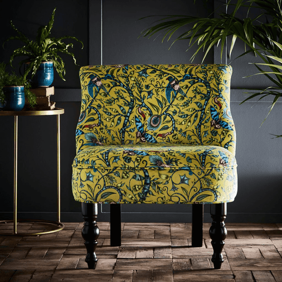 Lime | The Animalia collection fabric designs appear on Emma J Shipley for Clarke & Clarke's new furniture range - here is the Rousseau Langley Chair in lime