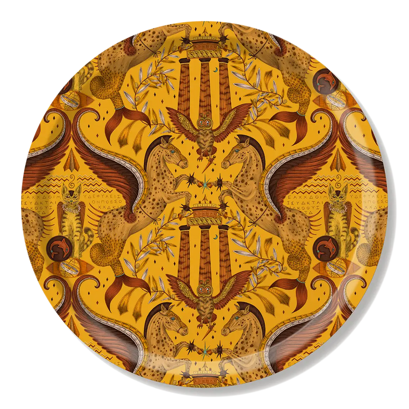  Round tray in Gold with Grecian Pegasus design, designed by Emma J Shipley in England