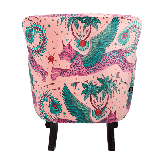 Coral | the back of the Coral Lynx Dalston chair shows the Lynx cat at the back designed by Emma J Shipley x Clarke & Clarke