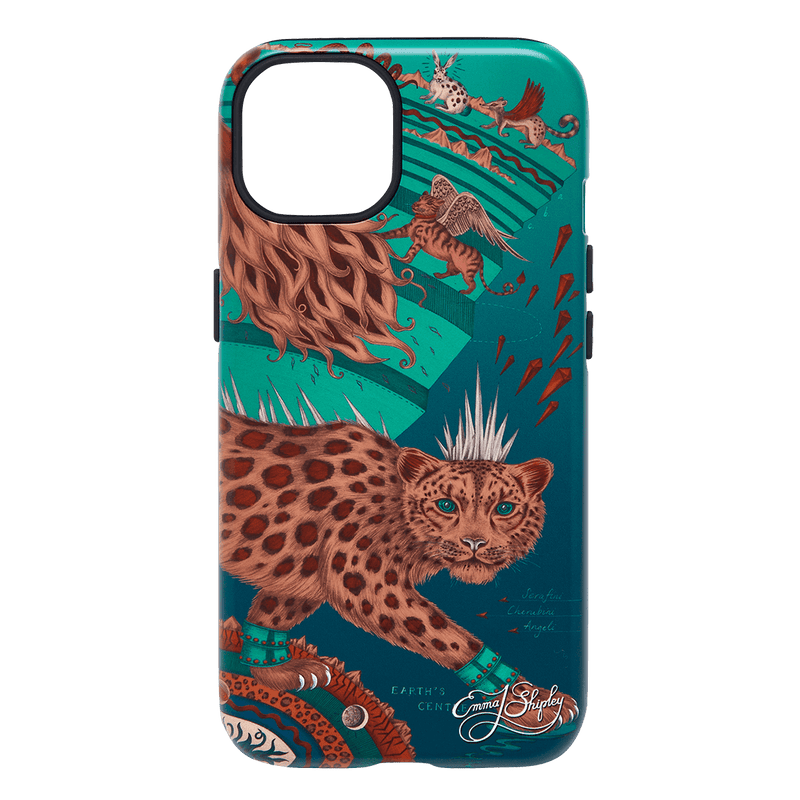  Snow Leopard phone case, featuring a striking leopard under a surrealist moon, with angelic, winged creatures accompanying the snow leopard on its journey. Inspired by Dante’s Inferno and Ingmar Bergman’s film “The Seventh Seal”, this phone case will add surrealism to your everyday, and would make the perfect gift for any animal lover. Designed in London by Emma J Shipley