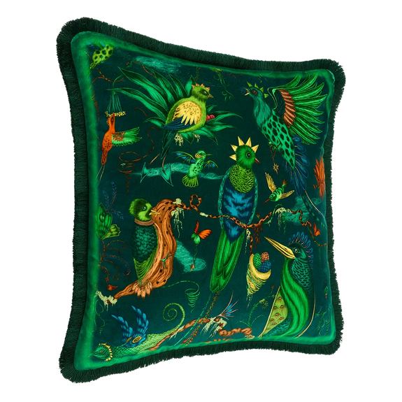 Teal | Side of Quetzal Luxury Velvet Cushion in Teal designed by Emma J Shipley in London inspired by Costa Rica's Cloud Forest
