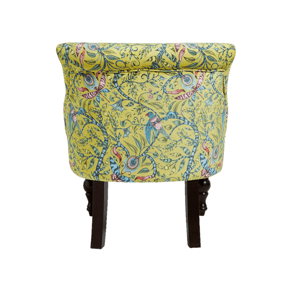 Lime | The back view of the Rousseau Langley Chair. The Animalia collection fabric designs appear on Emma J Shipley for Clarke & Clarke's new furniture range