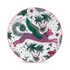 Lynx Side Plate designed by Emma J Shipley, crafted in fine bone china by skilled artisans in Stoke on Trent UK, hand decorated with an exquisitely detailed and colourful artwork with a Lynx, leaping through a starry night sky surrounded by magical creatures in pink, magenta and verdant green shades - part of the Fine China Dining collection