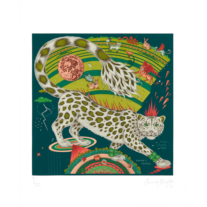  The 8 x 10 Snow Leopard Art print in Forest by Emma J Shipley features a Snow Leopard and the Earths core