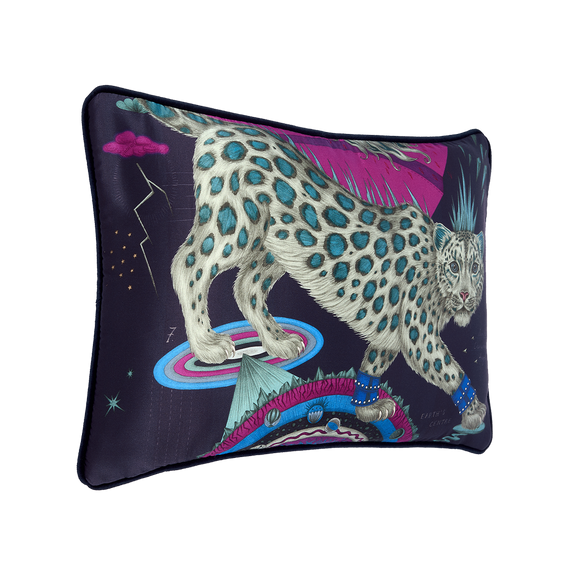 Ice | The side of the Ice Snow Leopard Bolster Cushion by Emma J Shipley designed in her London Studio