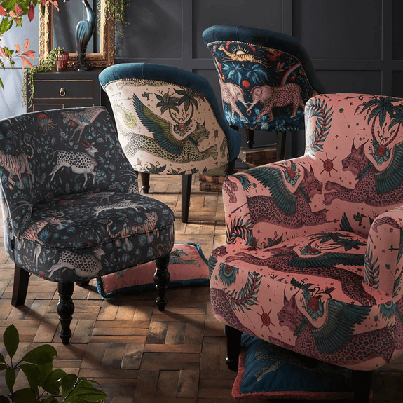 Navy | a collection of the new Wilderie fabric covered chairs by Emma J Shipley with interior experts Clarke & Clarke
