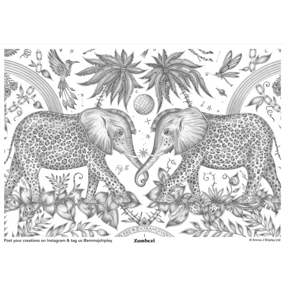 The Emma J Shipley Zambezi Print in colouring form, the perfect project to inspire, occupy and just to add a little bit of animal magic to life