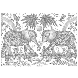 The Emma J Shipley Zambezi Print in colouring form, the perfect project to inspire, occupy and just to add a little bit of animal magic to life