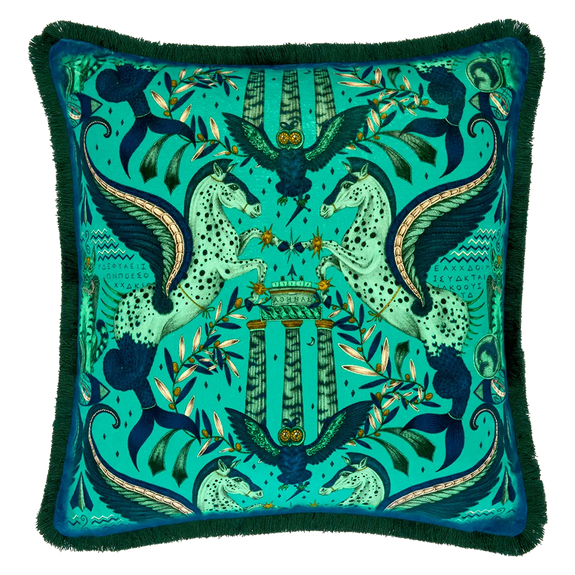 Peacock | Odyssey Luxury Velvet Cushion in Peacock, designed in London by Emma J Shipley