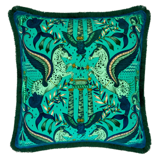 Odyssey Luxury Velvet Cushion in Peacock, designed in London by Emma J Shipley