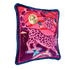 Berry | The Snow Leopard Luxury Velvet Cushion in Berry, featuring vibrant pinks, luxurious purples and striking blues with opulent ruche fringing. Designed by Emma J Shipley, inspired by Dante’s Inferno and Paradiso from the 14th century and Ingmar Bergman’s film “The Seventh Seal”