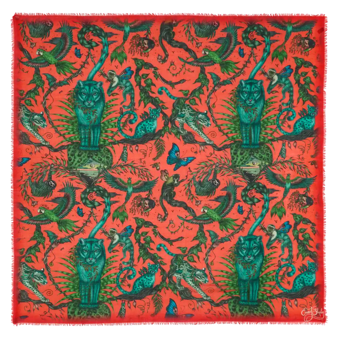 Bosque Dreams Fine Wool Scarf - Red Leopard Autumn Coral