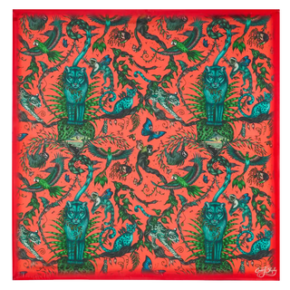 Bosque Dreams Silk Chiffon Scarf - Red Leopard