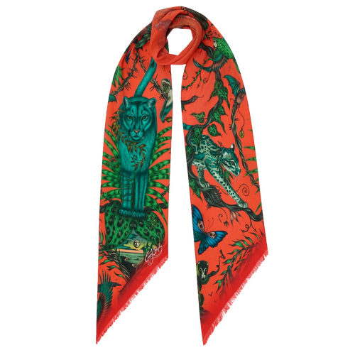 Bosque Dreams Silk Skinny Scarf - Red Leopard swatch icon