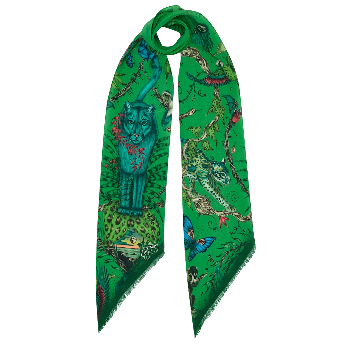 Bosque Dreams Silk Skinny Scarf - Red Leopard Spring Apple