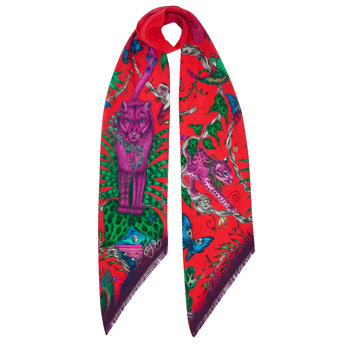 Bosque Dreams Silk Skinny Scarf - Red Leopard Winter Scarlet