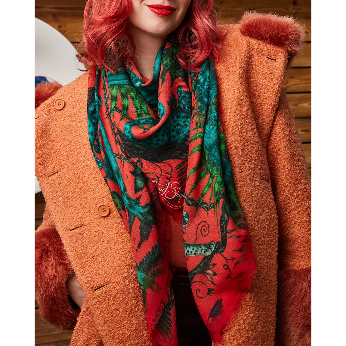 Bosque Dreams Fine Wool Scarf - Red Leopard