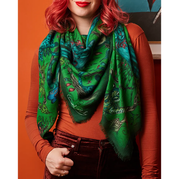 Bosque Dreams Fine Wool Scarf - Red Leopard Spring Apple