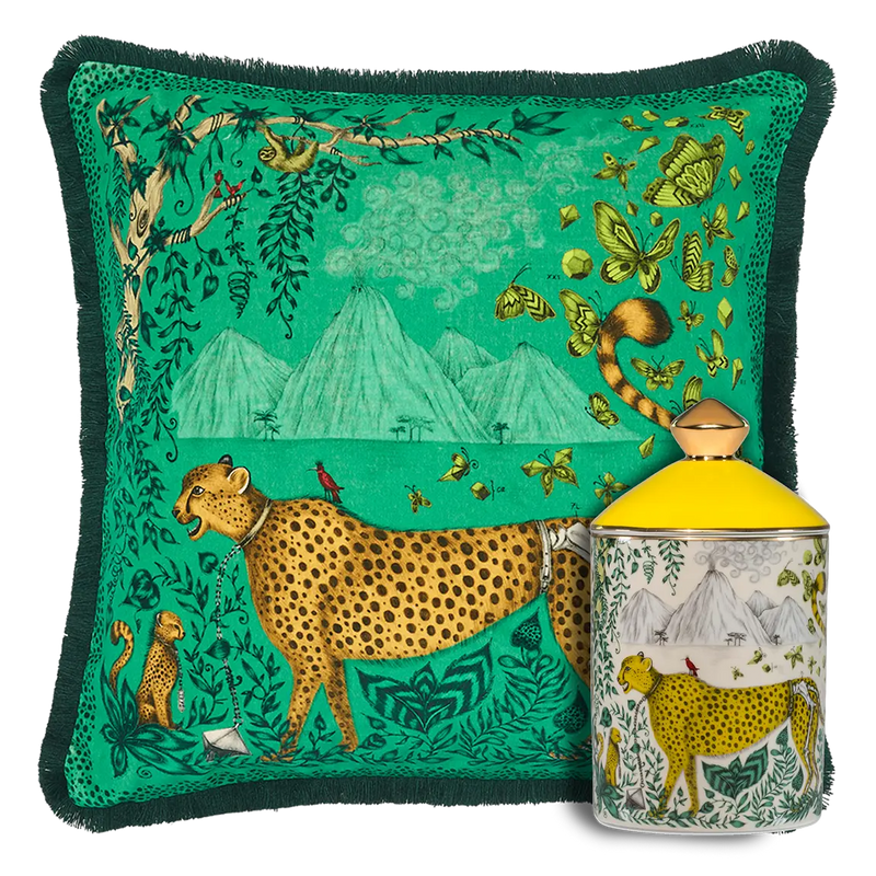 Cheetah Luxury Velvet Cushion & Scented Candle Set