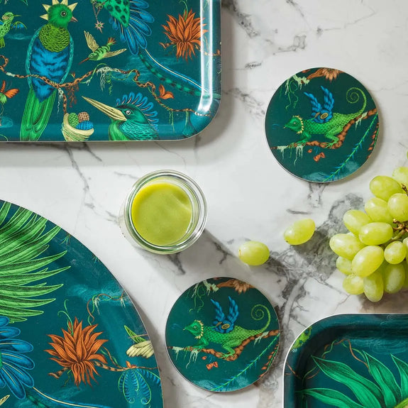 Teal | 1 | 4 | Image of Quetzal Coasters and trays inspired by Costa Rica's cloud forest designed by Emma J Shipley in London