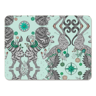 Decorative mat with animal pattern on a light blue background