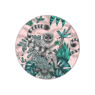 The Lemur coaster in pink featuring the Lemur monkey of Madagascar. Designed by Emma J Shipley
