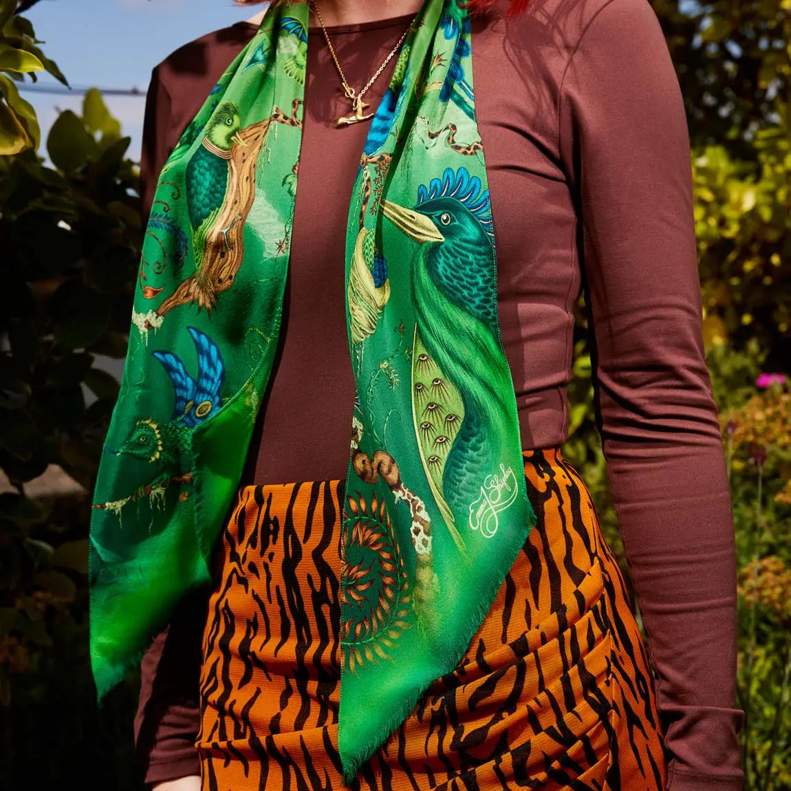 Quetzal Silk Skinny Scarf