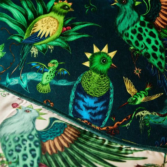 Teal | Detail close up photo of Quetzal Luxury Velvet Cushion in Teal designed by Emma J Shipley in London inspired by Costa Rica's Cloud Forest