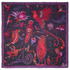 Violet | Flat image of Quetzal Fine Wool Scarf in Violet, designed by Emma J Shipley in London, featuring Quetzal bird and birds surrounded by foliage in violet and red 