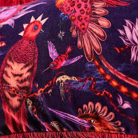 Violet | Detail close up photo of Quetzal Luxury Velvet Cushion in Violet designed by Emma J Shipley in London inspired by Costa Rica's Cloud Forest