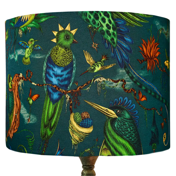 Teal | Quetzal Silk Lampshade in Teal inspired by Costa Rica Cloud Forest designed by Emma J Shipley in London