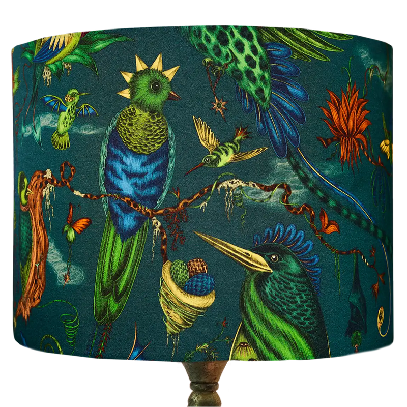 Quetzal Silk Lampshade in Teal inspired by Costa Rica Cloud Forest designed by Emma J Shipley in London