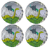 4 | Four round coasters with a loch ness monster and castle design on a grey background.
