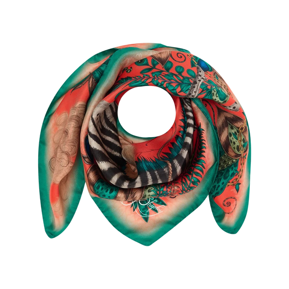 Lost World Silk Twill Scarf - Red Leopard - Spring