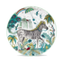1 | 4 | Lost World Side Plate designed by Emma J Shipley, crafted in fine bone china in Stoke-on-Trent, UK, hand-drawn with a peacock-tailed zebra among winding foliage and fantastical creatures