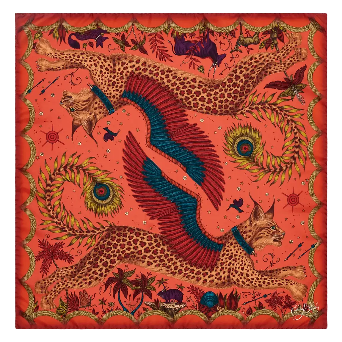 Lynx Silk Twill Scarf - Red Leopard - Autumn