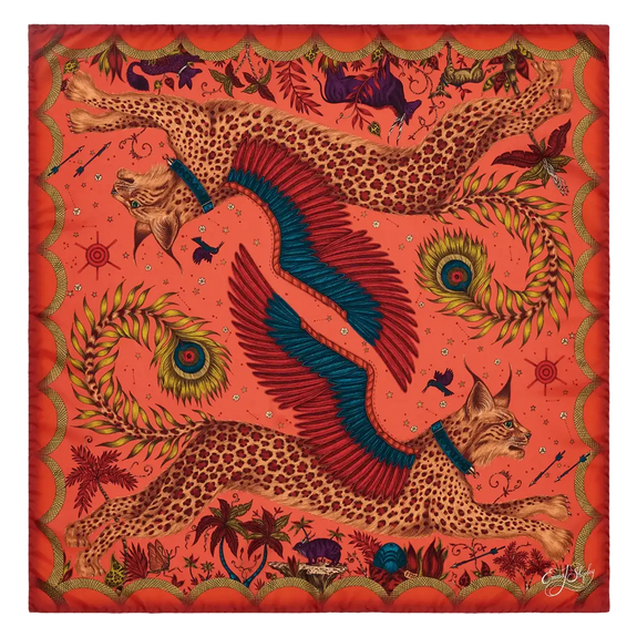 Lynx Silk Twill Scarf - Red Leopard - Autumn
