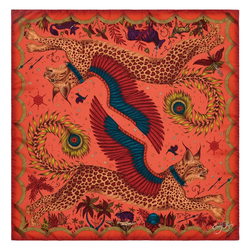 Lynx Silk Twill Scarf - Red Leopard - Autumn
