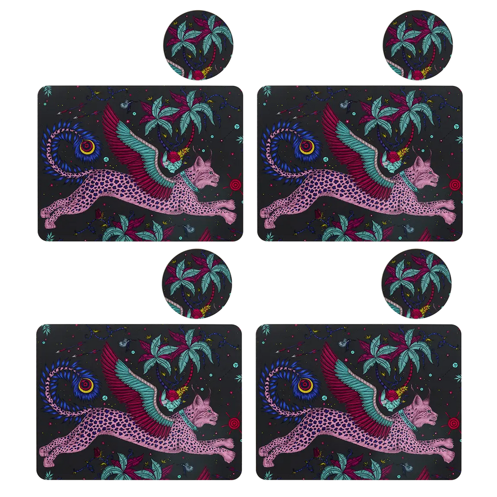 Lynx Navy Placemat and Coaster Set