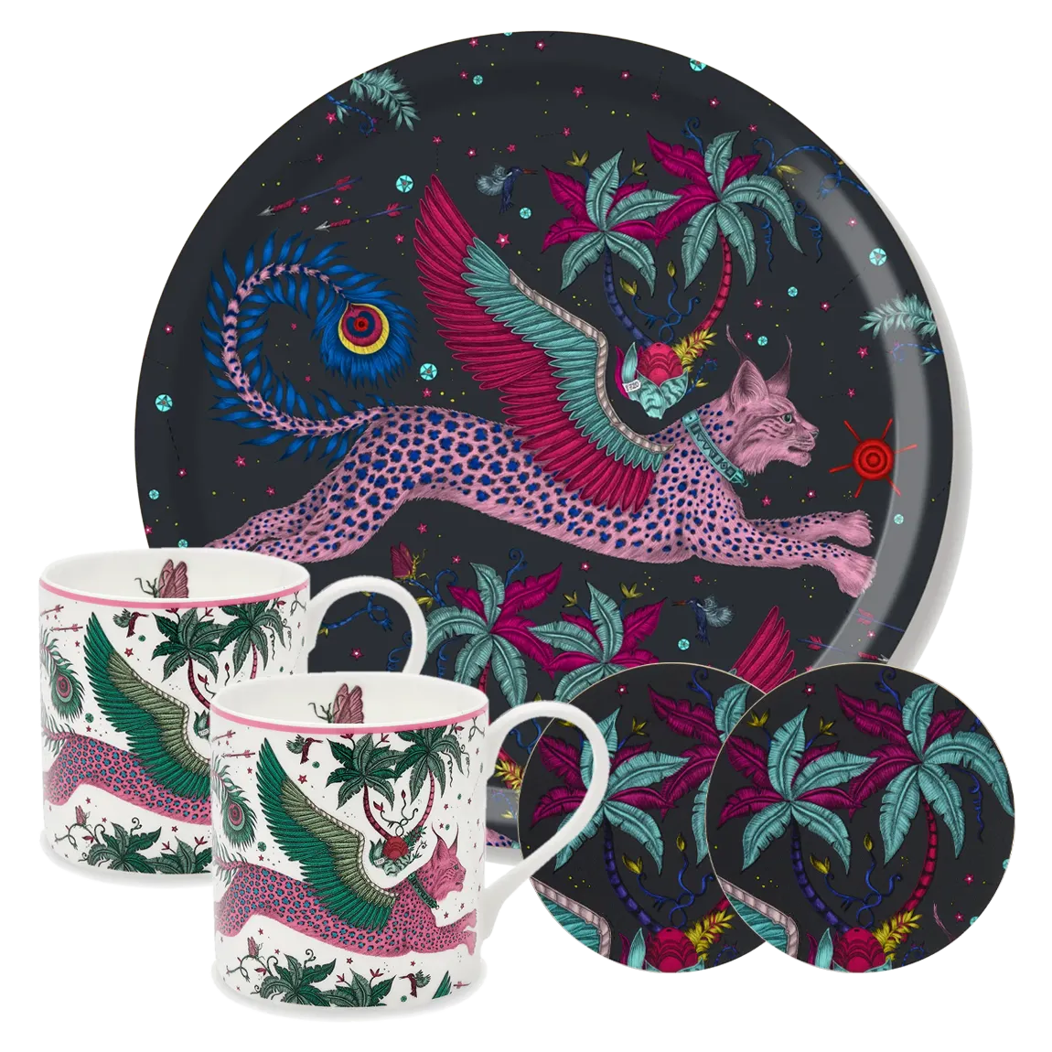 Lynx 'Tea for Two' Tray, Mugs, and Coasters Set