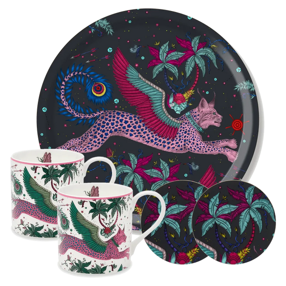 Lynx 'Tea for Two' Tray, Mugs, and Coasters Set