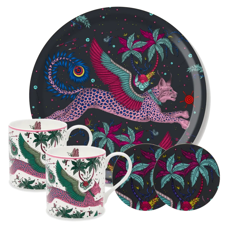 Lynx 'Tea for Two' Tray, Mugs, and Coasters Set