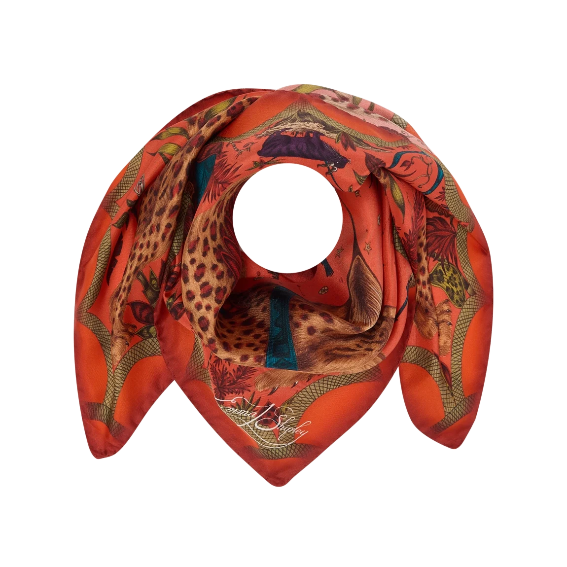 Lynx Silk Twill Scarf - Red Leopard - Autumn