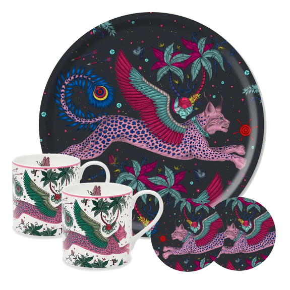 Lynx 'Tea for Two' Tray, Mugs, and Coasters Set