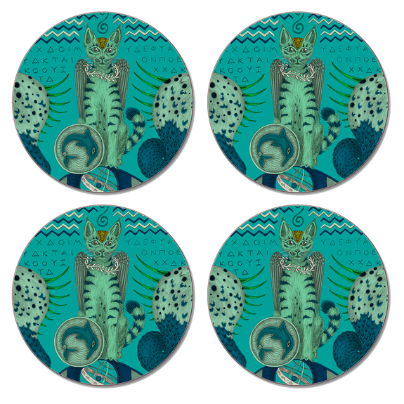 Peacock | 4 | Four coasters in Blue, Odyssey designed by Emma J Shipley